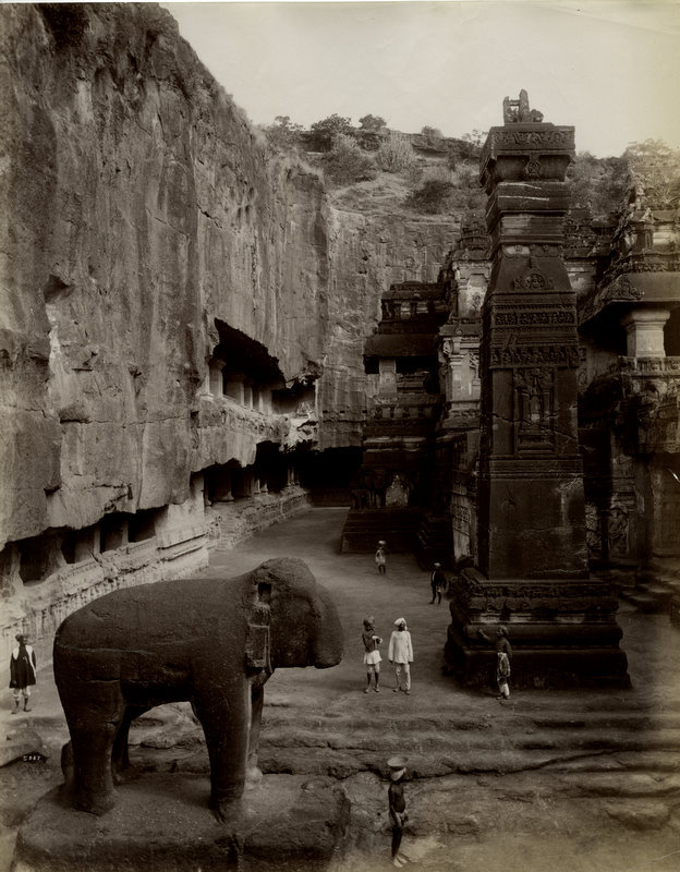 Photograph from the 1880s showing the rock-cut Kailasa Temple at Ellora.