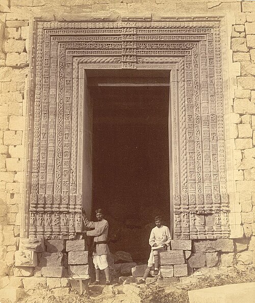Photograph from 1890 showing a carved doorway in the eastern side of the Konark mandapa.
