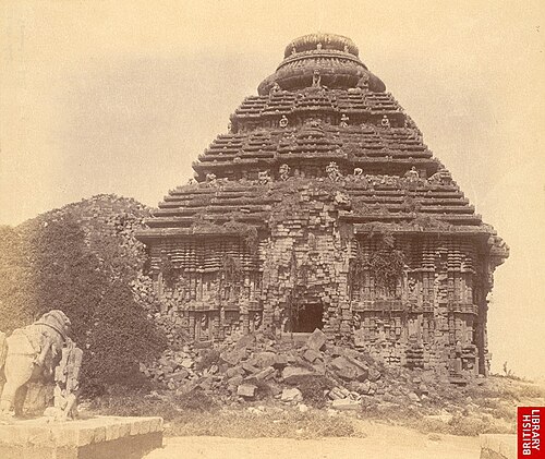Photograph from the 1880s by William Henry Cornish showing the Konark Sun Temple mandapa from the south.