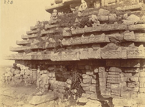 Photograph from about 1890 showing the left half of the west side and roof of the Konark mandapa.