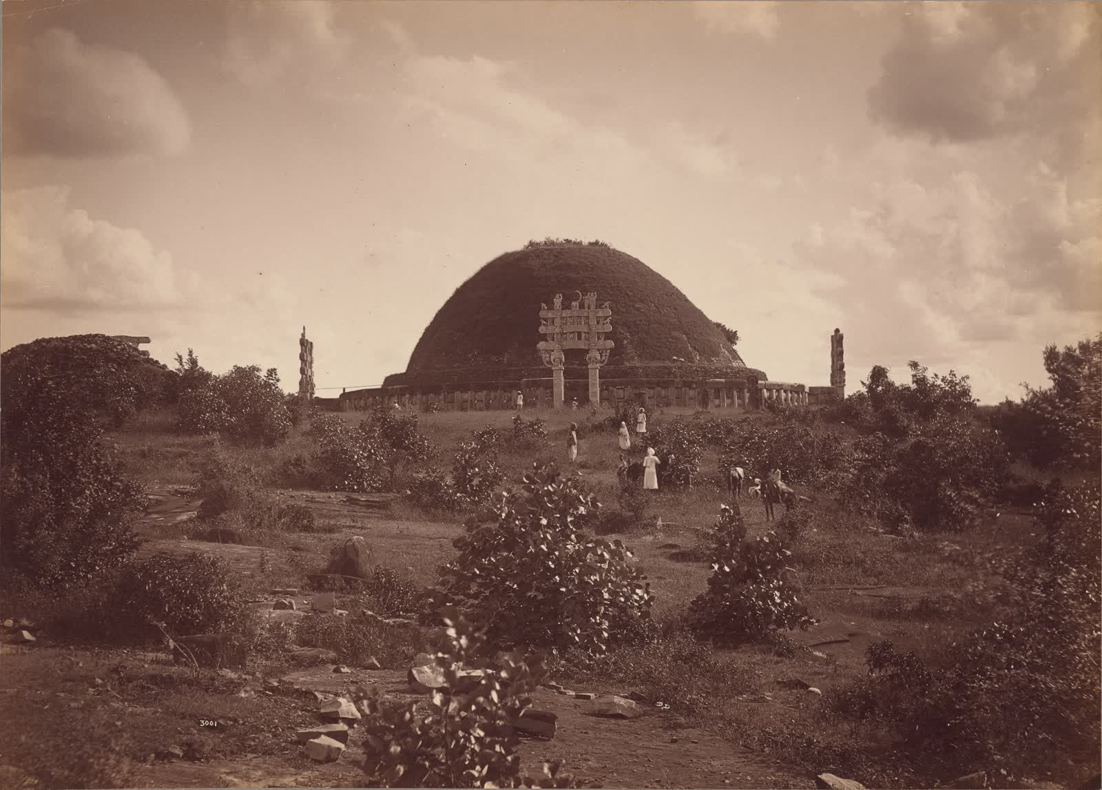 Photograph from 1885 by Lala Deen Dayal showing the Great Stupa at Sanchi from the north.
